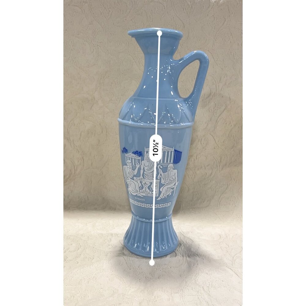 Vintage Blue Ceramic Greek Vase With Socrates Plato & Aristotle Design - Picture 11 of 16